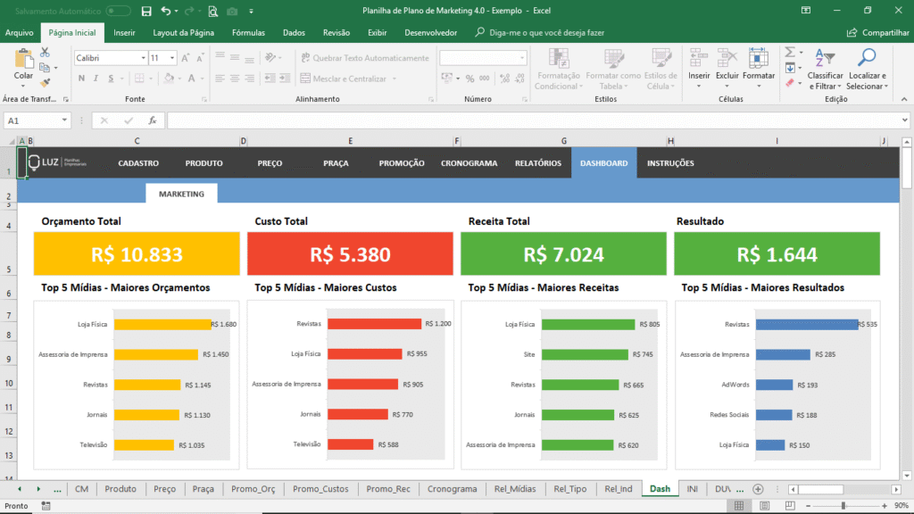 planilha de plano de marketing confeitaria